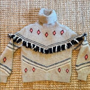 Lou & Grey by Loft Turtleneck‎ Sweater with Fringe Size Small